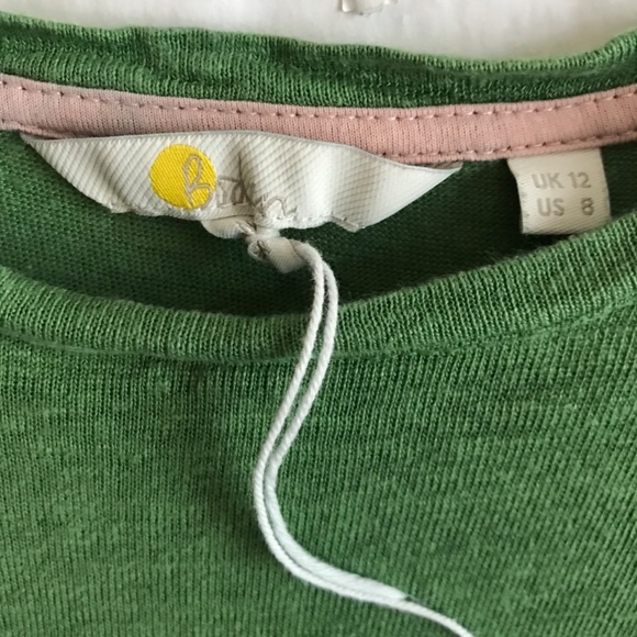 Boden 100% Linen Broderie Eyelet Puff Sleeve Tee Top US 8/UK 12 Kelly Green NWOT - Picture 7 of 10